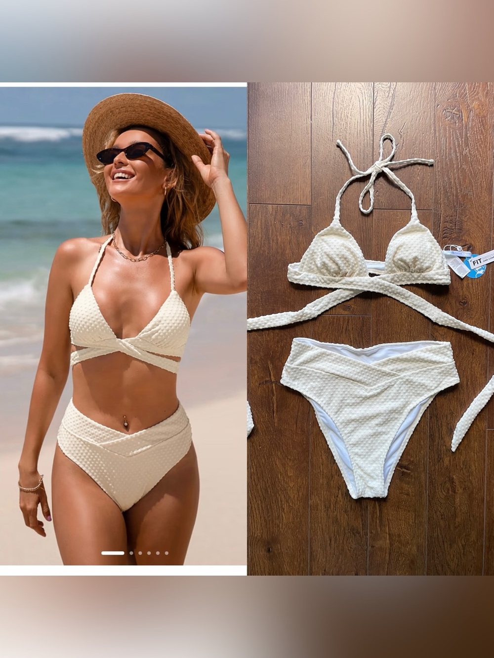 NWT Swiss Dot Wrap High Waist Cream Bikini Bathing Swimsuit. Small